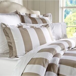 New Pottery Barn 400 Org Cotton Classic Stripe Duvet Cover/ Sham Set, F/Q, Tan